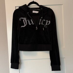 Juicy Couture Velour Black Hoodie Jacket with Rhinestone Detail